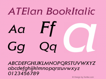 AT Elan Book Italic Version 1.0 Font Sample