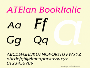 AT Elan Book Italic Version 1.0 Font Sample
