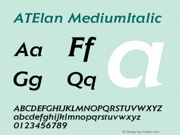 AT Elan Medium Italic Version 1.0 Font Sample