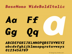BaseMonoWideBoldItalic Version 001.000 Font Sample