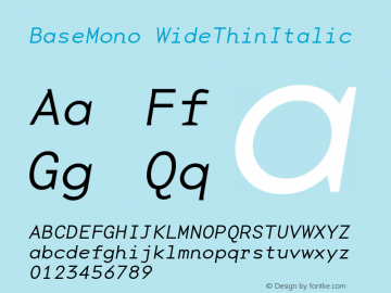 BaseMonoWideThinItalic Version 001.000 Font Sample