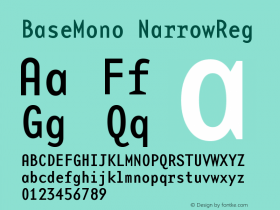 BaseMonoNarrowReg Version 001.000 Font Sample