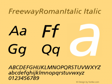 FreewayRomanItalic Version 001.001 Font Sample