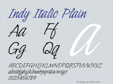 Indy Italic Plain Version 1.0 Font Sample