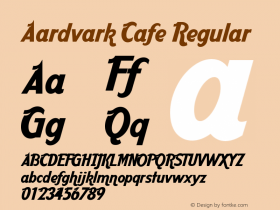 Aardvark Cafe Regular Macromedia Fontographer 4.1.3 11/2/00 Font Sample