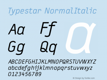 Typestar-NormalItalic Version 001.000 Font Sample