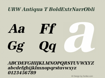URW Antiqua T Bold Extra Narrow Oblique Version 001.005 Font Sample