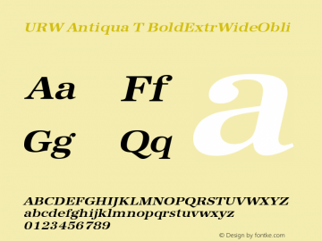URW Antiqua T Bold Extra Wide Oblique Version 001.005 Font Sample