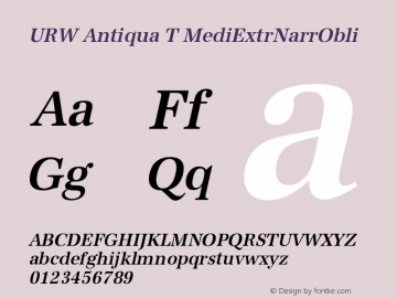 URW Antiqua T Medium Extra Narrow Oblique Version 001.005 Font Sample