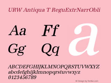 URW Antiqua T Regular Extra Narrow Oblique Version 001.005 Font Sample