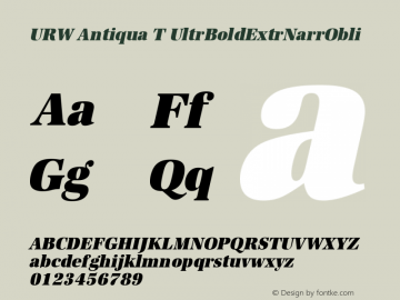 URW Antiqua T Ultra Bold Extra Narrow Oblique Version 001.005 Font Sample