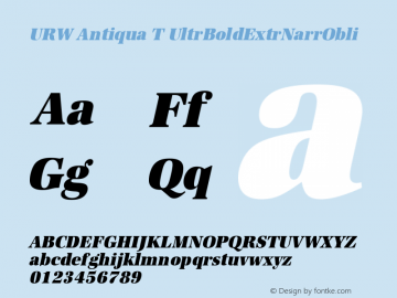 URW Antiqua T Ultra Bold Extra Narrow Oblique Version 001.005 Font Sample
