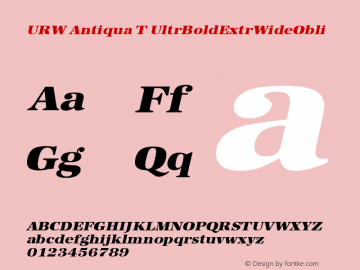 URW Antiqua T Ultra Bold Extra Wide Oblique Version 001.005 Font Sample