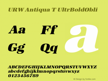URW Antiqua T Ultra Bold Oblique Version 001.005 Font Sample