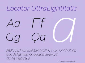 Locator UltraLight Italic Version 001.000 Font Sample