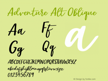 Adventure Alt Oblique Version 1.000;PS 001.000;hotconv 1.0.88;makeotf.lib2.5.64775 Font Sample