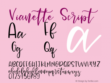 Vianette Script Version 1.000;PS 001.000;hotconv 1.0.88;makeotf.lib2.5.64775 Font Sample