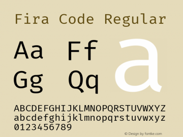 Fira Code Regular Version 1.205 Font Sample