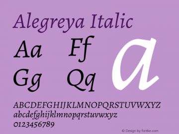 Alegreya Italic Version 1.003 Font Sample