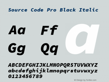 Source Code Pro Black Italic Version 1.030;PS 1.000;hotconv 1.0.84;makeotf.lib2.5.63406 Font Sample