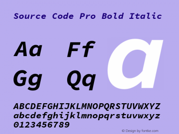 Source Code Pro Bold Italic Version 1.030;PS 1.000;hotconv 1.0.84;makeotf.lib2.5.63406 Font Sample