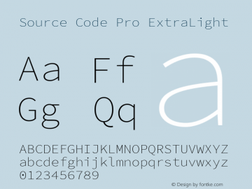 Source Code Pro ExtraLight Version 2.010;PS 1.000;hotconv 1.0.84;makeotf.lib2.5.63406 Font Sample