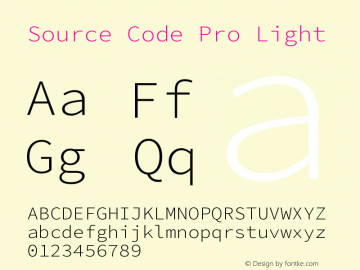 Source Code Pro Light Version 2.010;PS 1.0;hotconv 1.0.84;makeotf.lib2.5.63406 Font Sample