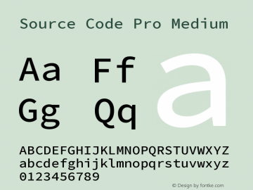 Source Code Pro Medium Version 2.010;PS 1.0;hotconv 1.0.84;makeotf.lib2.5.63406 Font Sample