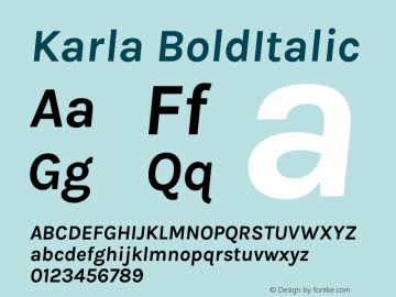 Karla Bold Italic Version 1.000 Font Sample