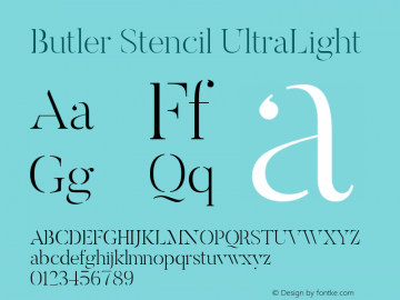 Butler Stencil UltraLight 1.000 Font Sample