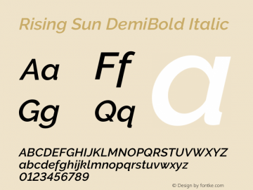 Rising Sun DemiBold Italic Version 3.000; ttfautohint (v0.96) -l 8 -r 28 -G 28 -x 14 -w 