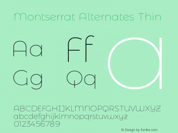 Montserrat Alternates Thin Version 6.002 Font Sample