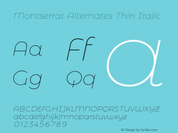 Montserrat Alternates Thin Italic Version 6.002图片样张