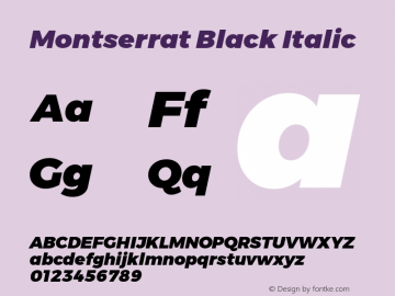Montserrat Black Italic Version 6.002 Font Sample