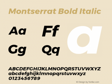 Montserrat Bold Italic Version 6.002 Font Sample