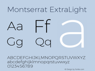 Montserrat ExtraLight Version 6.002 Font Sample