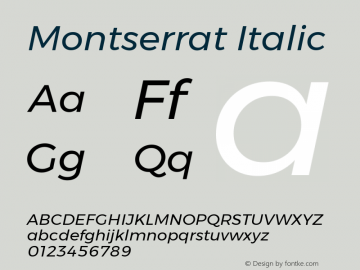 Montserrat Italic Version 6.002 Font Sample