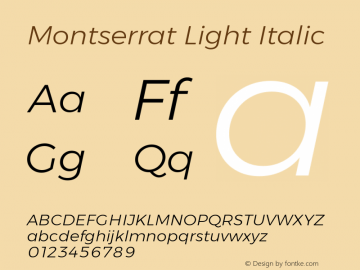 Montserrat Light Italic Version 6.002 Font Sample