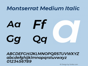 Montserrat Medium Italic Version 6.002 Font Sample