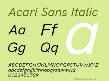 Acari Sans Italic Version 1.045;PS 001.045;hotconv 1.0.88;makeotf.lib2.5.64775; ttfautohint (v1.6)图片样张