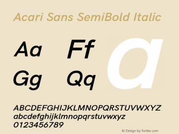 Acari Sans SemiBold Italic Version 1.045;PS 001.045;hotconv 1.0.88;makeotf.lib2.5.64775; ttfautohint (v1.6) Font Sample