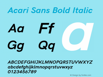 Acari Sans Bold Italic Version 1.045;PS 001.045;hotconv 1.0.88;makeotf.lib2.5.64775; ttfautohint (v1.6) Font Sample