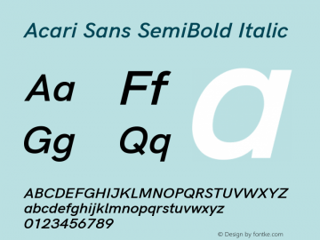 Acari Sans SemiBold Italic Version 1.045;PS 001.045;hotconv 1.0.88;makeotf.lib2.5.64775; ttfautohint (v1.6) Font Sample