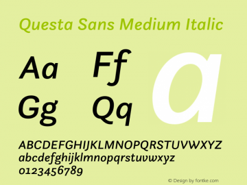 QuestaSans-MediumItalic Version 1.042 Font Sample