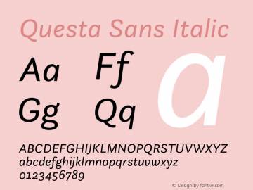 QuestaSans-Italic Version 1.042 Font Sample
