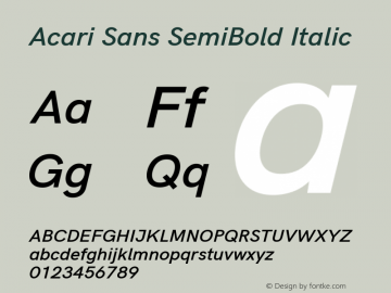 Acari Sans SemiBold Italic Version 1.045 Font Sample