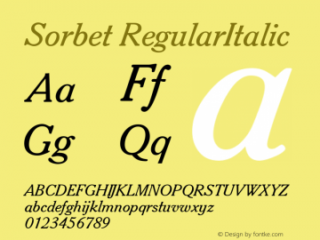 Sorbet RegularItalic 1.0 Sat Nov 04 09:48:27 1995图片样张