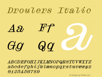 Droulers Italic Version 5.001;PS 5.1;hotconv 1.0.88;makeotf.lib2.5.647800 Font Sample