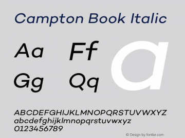Campton Book Italic Version 1.000;PS 001.000;hotconv 1.0.70;makeotf.lib2.5.58329 Font Sample