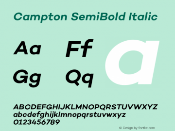 Campton SemiBold Italic Version 1.000;PS 001.000;hotconv 1.0.70;makeotf.lib2.5.58329 Font Sample